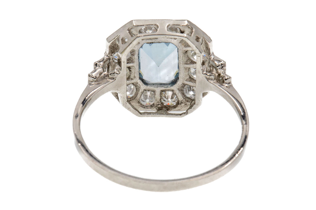 Solid Platinum Aquamarine Diamond Cluster Engagement Ring - (0.70ct Aqua)