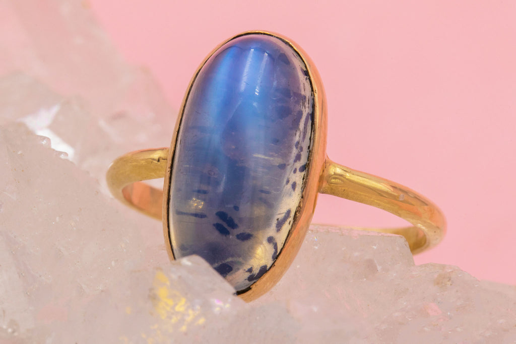 Antique 9ct Gold Oval Moonstone Ring, 3.90ct