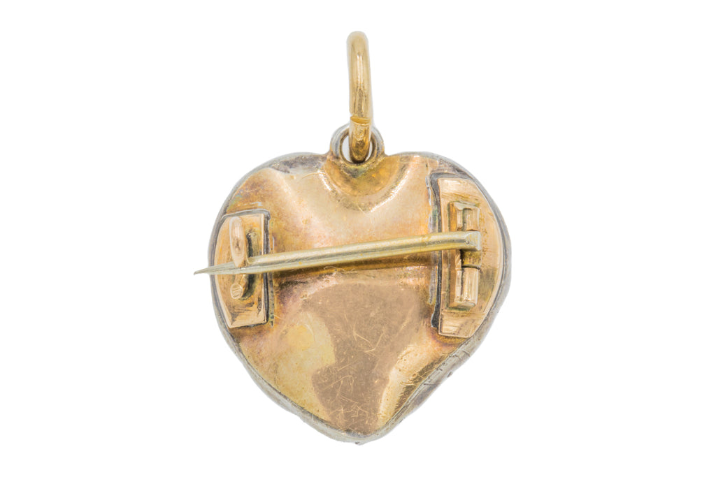 Georgian 9ct Gold Pink Paste Heart Pendant, Brooch Back