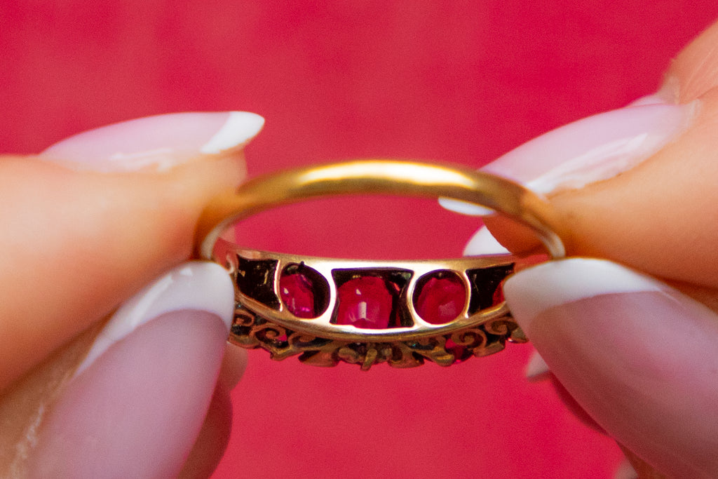 18ct Gold Victorian Ruby Five Stone Ring- Diamond Spacers