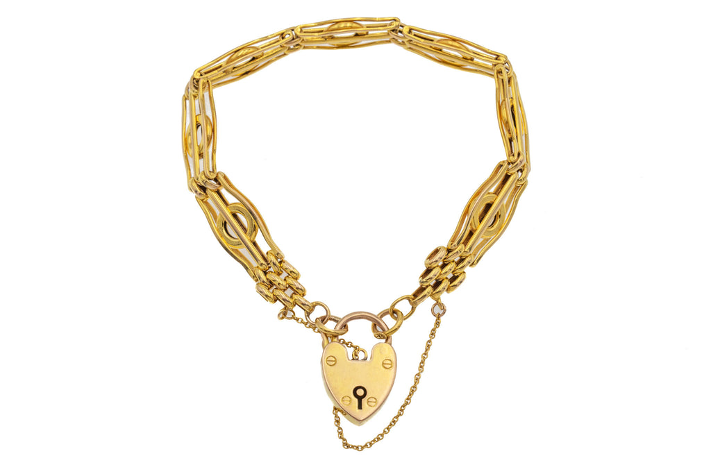 Edwardian 9ct Gold Gate Bracelet, 12.5g