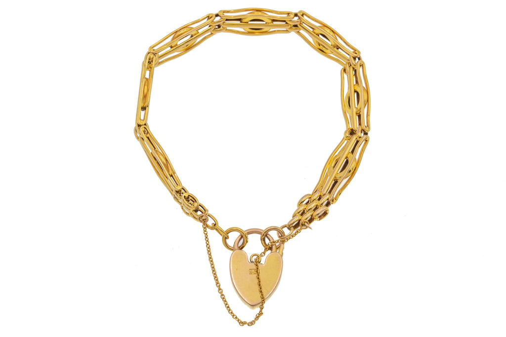Edwardian 9ct Gold Gate Bracelet, 12.5g