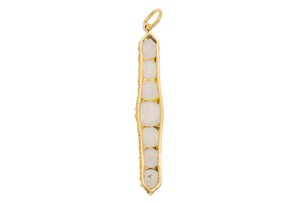 Antique 15ct Gold Opal Diamond Bar Pendant, 2.15ct Opal