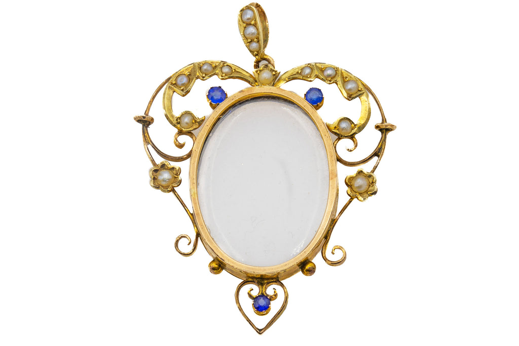 Art Nouveau 9ct Gold Pearl Locket Pendant