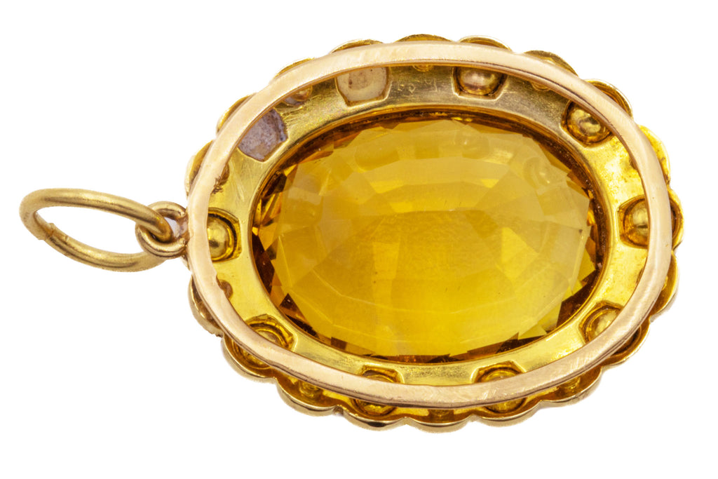 Edwardian 15ct Gold Citrine Pearl Pendant, 12.60ct Citrine