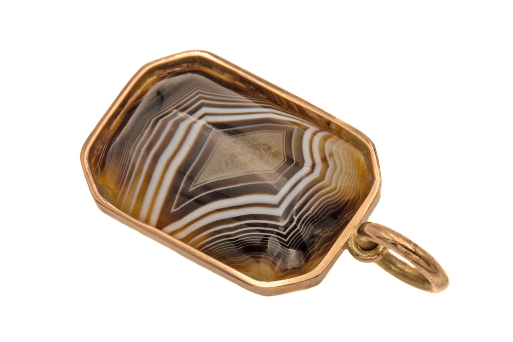Victorian 9ct Gold Banded Agate Slab Pendant