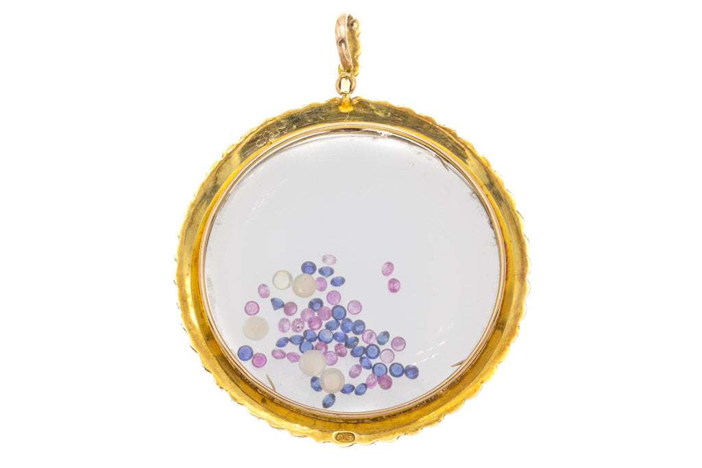 9ct Gold Edwardian Pearl Shaker Locket with Opals, Sapphires & Rubies