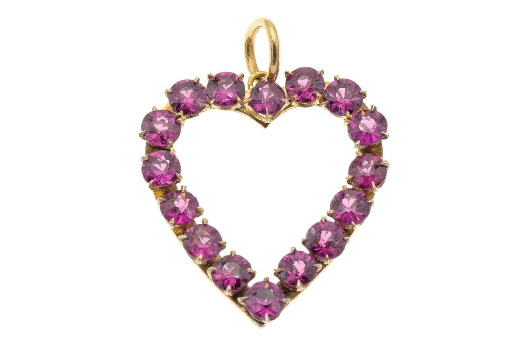 Antique 15ct Gold Pink Rhodolite Garnet Heart Pendant, 2.48ct