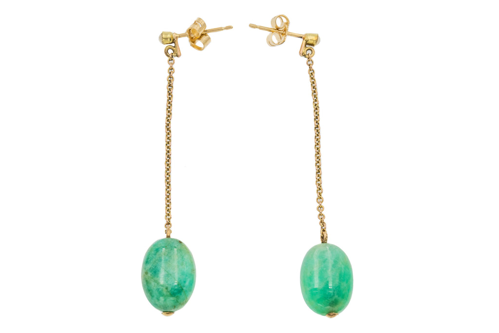 Edwardian 9ct Gold Amazonite Pearl Drop Earrings