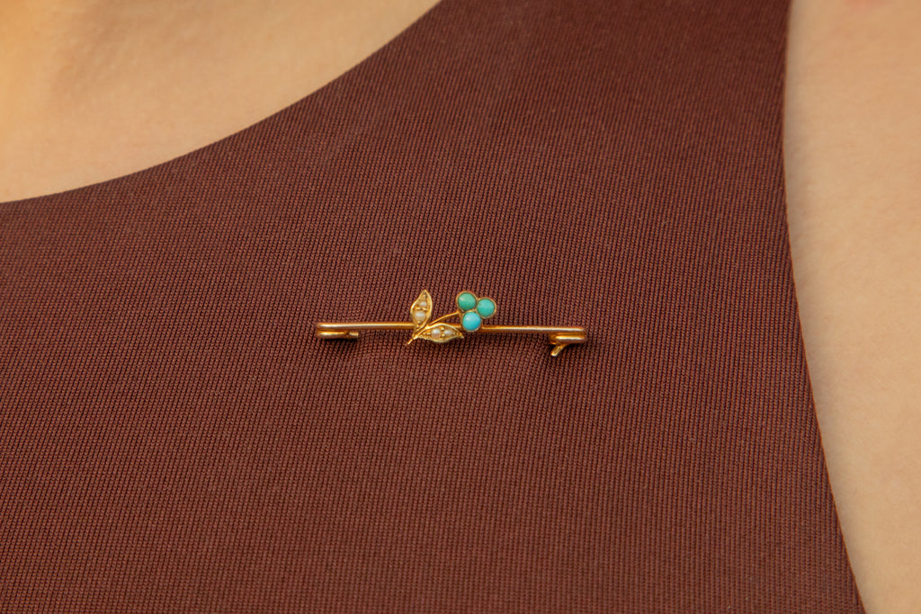 Murrle Bennett 9ct Gold Turquoise Pearl Stock Pin