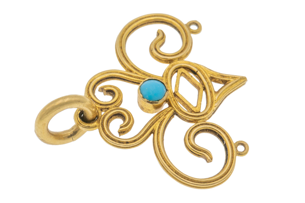 Antique 18ct Gold Turquoise Charm Pendant