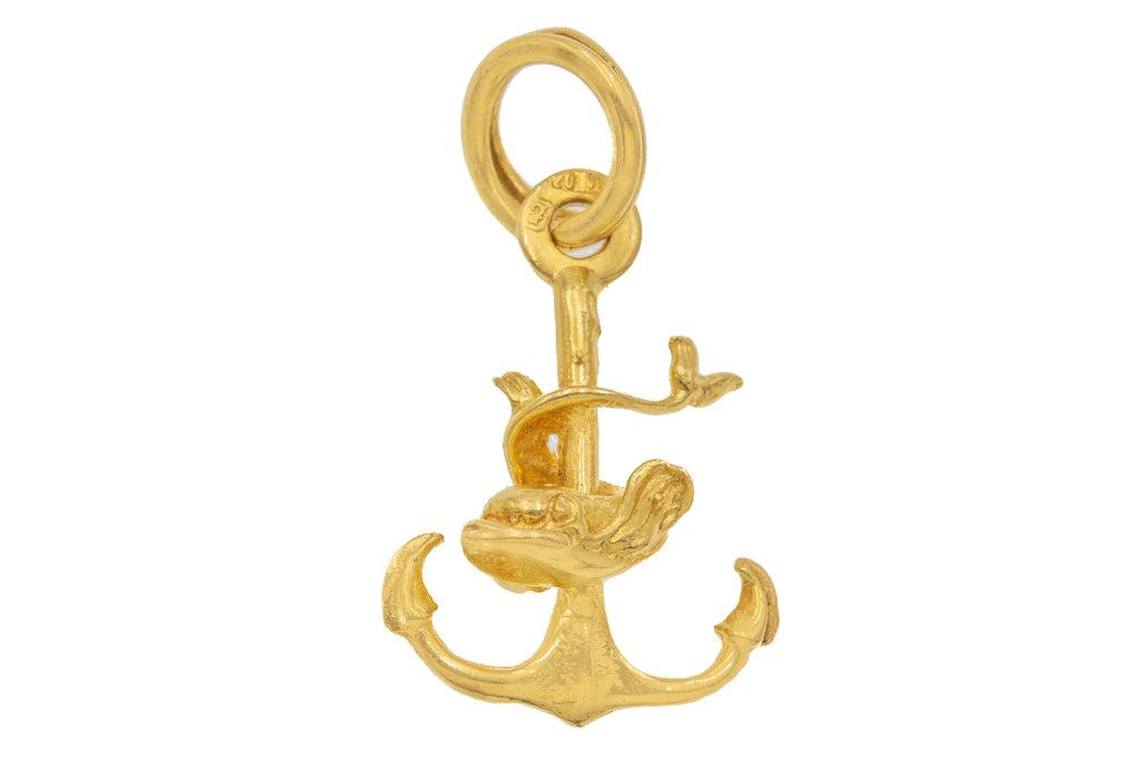 18ct Gold "Fish & Anchor" Pendant, Split-Ring