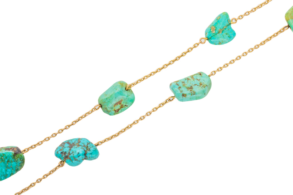 Antique 9ct Gold Turquoise Necklace, 29"