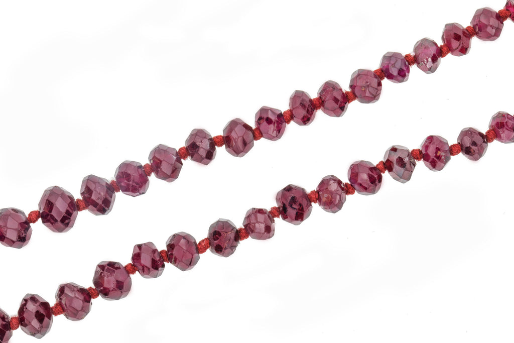 18.5" Victorian Garnet Beaded Necklace, Antique Barrel Clasp, (39.5g)
