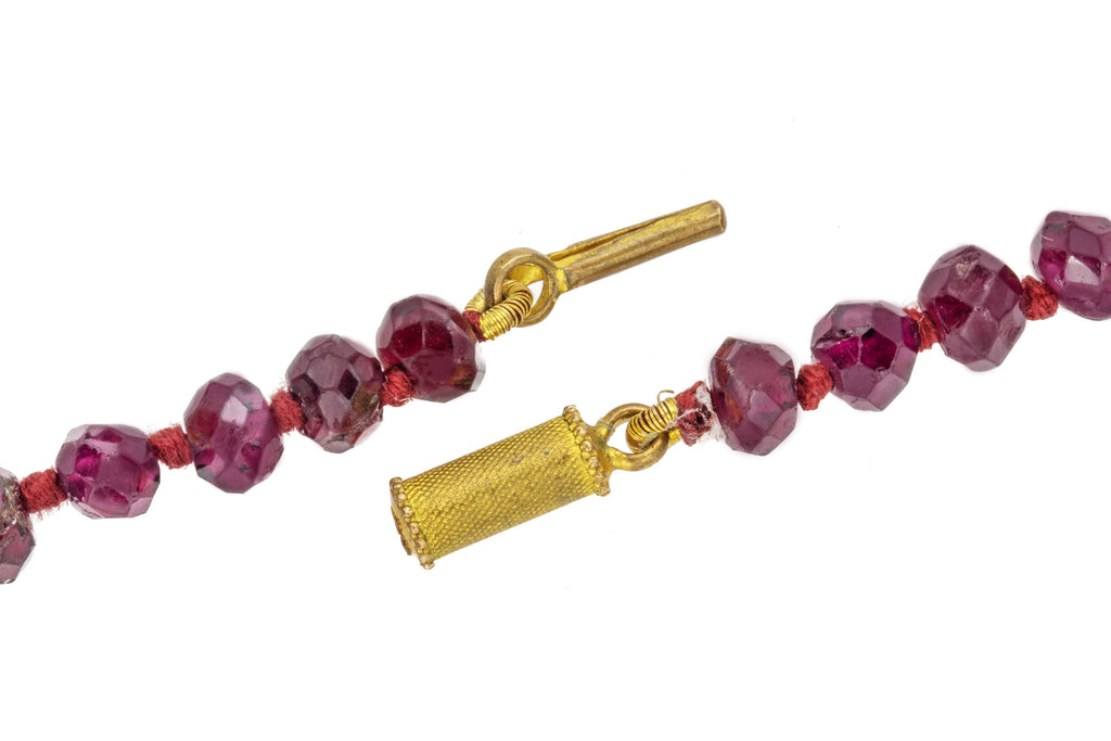 18.5" Victorian Garnet Beaded Necklace, Antique Barrel Clasp, (39.5g)