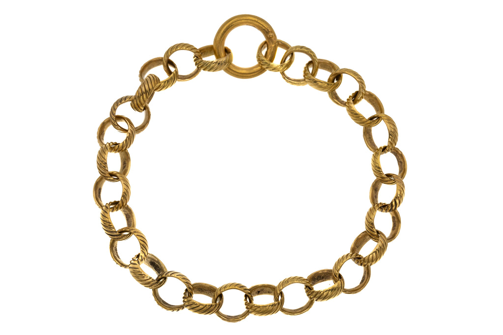 Rare 18ct Gold Georgian Bracelet, Antique Bolt-Ring Charm Holder (21.6g)
