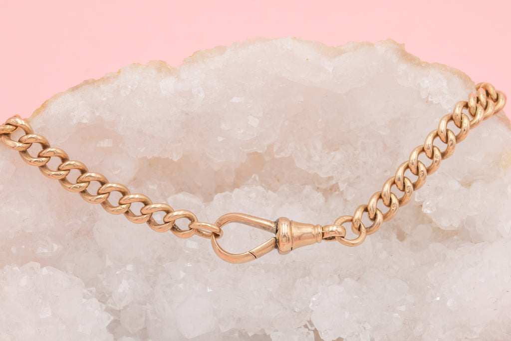 8.5" 9ct Gold Curb Link Bracelet & Dog-clip, 15.8g