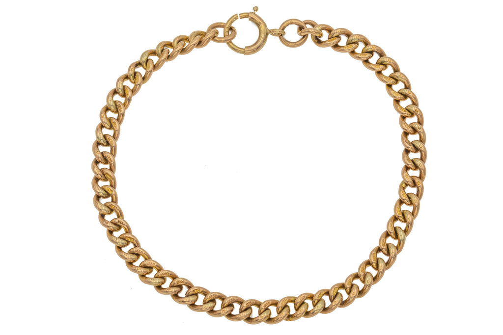 7.5" Victorian 9ct Gold Curb Bracelet with Bolt Ring, 12.6g