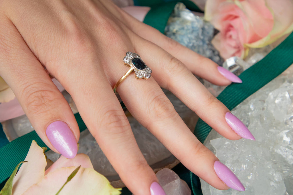 Art Deco 1.05ct Natural Sapphire Diamond "Fan" Ring, 18ct & Platinum