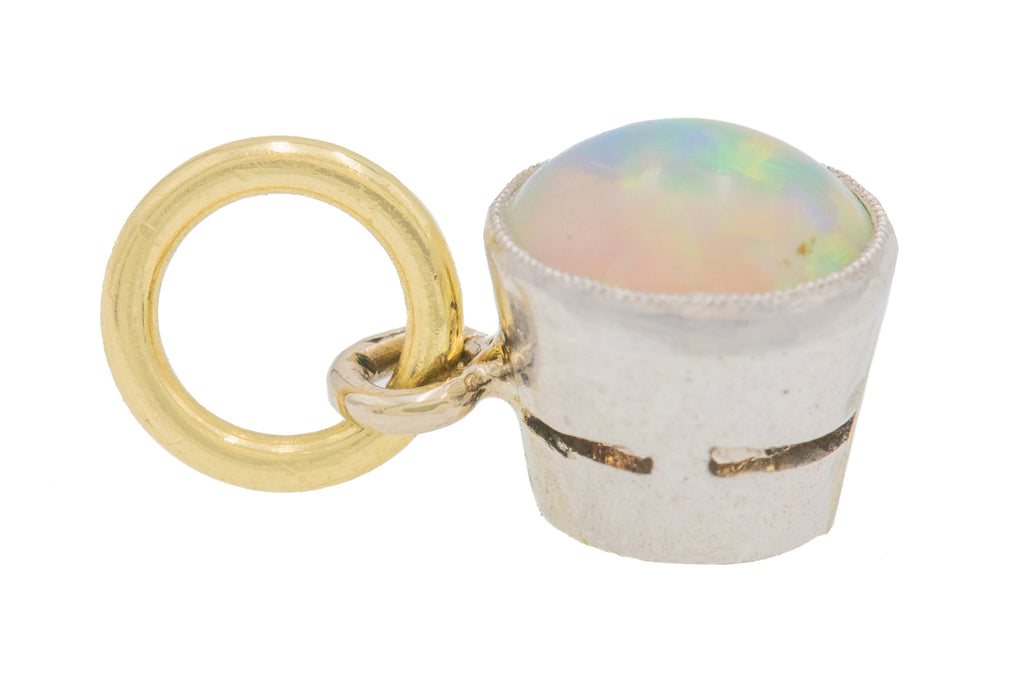 Art Deco 9ct White Gold Opal Charm Pendant, 0.45ct