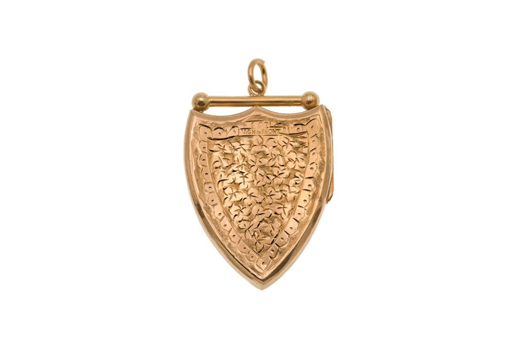 Edwardian 9ct Gold Engraved Shield Locket