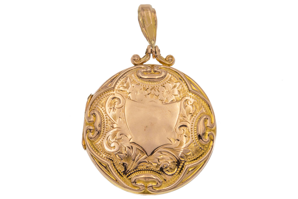 Antique 9ct Gold Round Engraved Locket