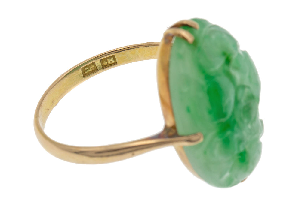 15ct Gold Art Deco Carved Jade Ring