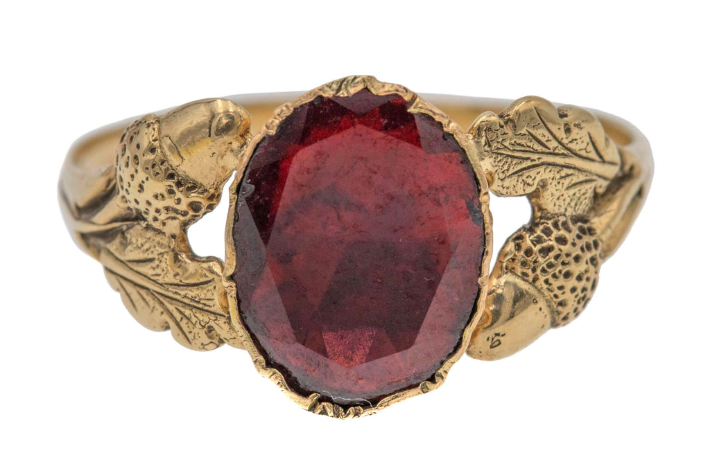 Georgian Foiled Garnet 14ct Gold Acorn Ring