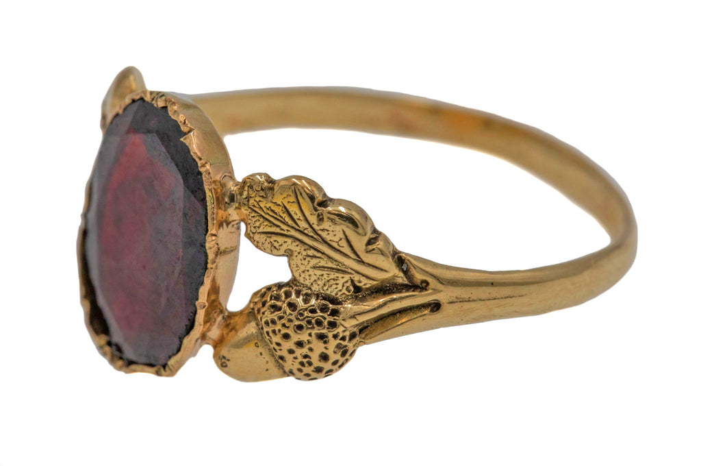 Georgian Foiled Garnet 14ct Gold Acorn Ring
