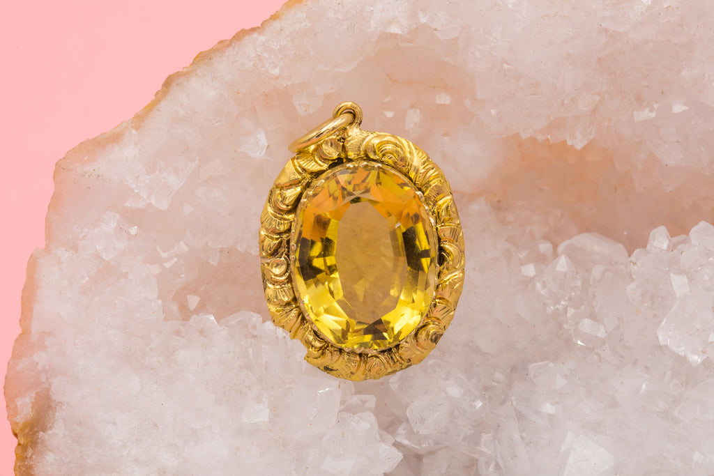 Georgian 9ct Gold-Cased Embossed Citrine Pendant, 5.85ct