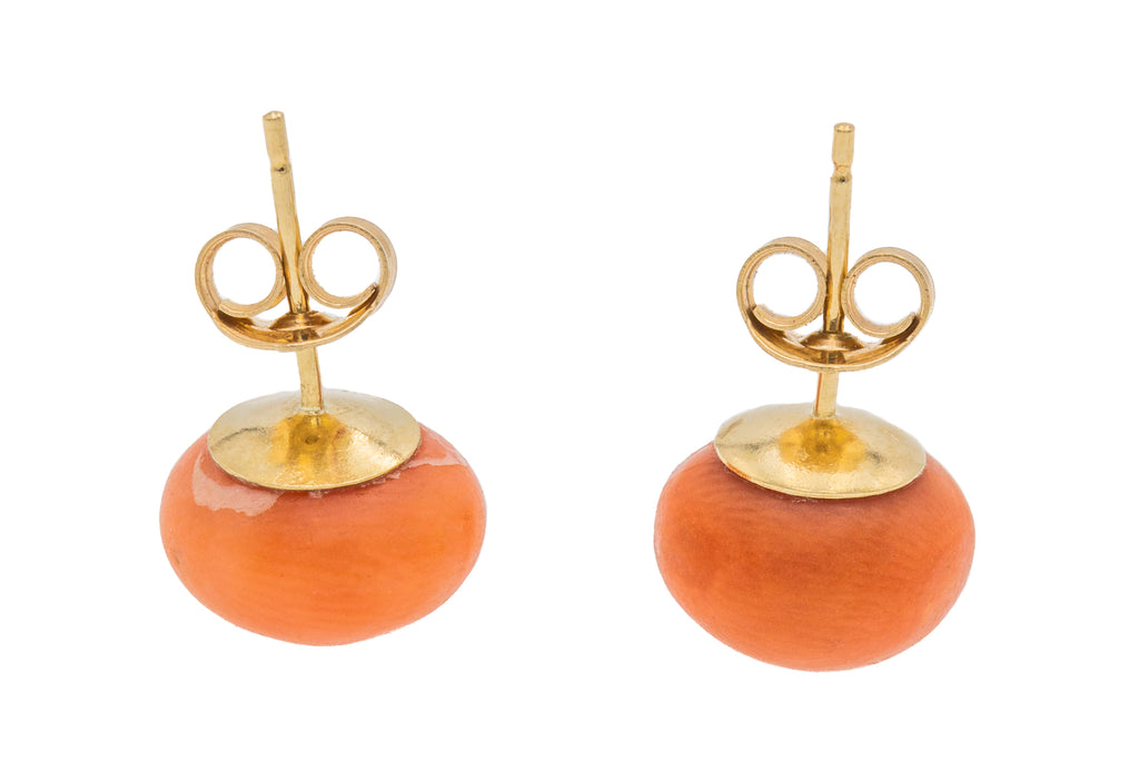 Victorian 9ct Gold Coral Button Stud Earrings