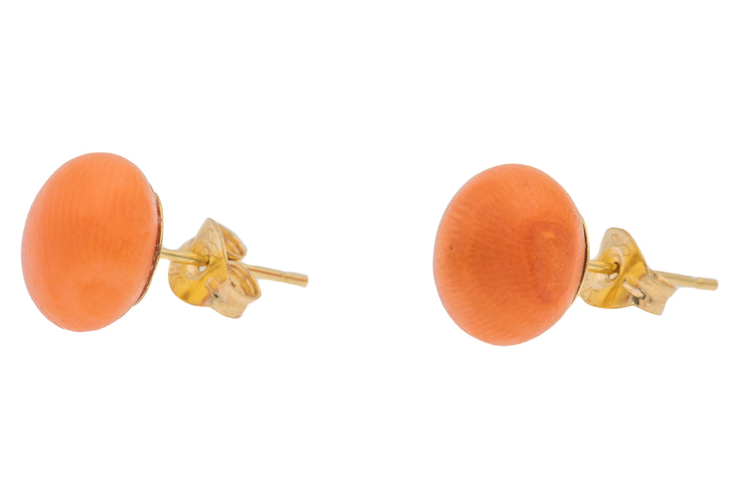 Victorian 9ct Gold Coral Button Stud Earrings