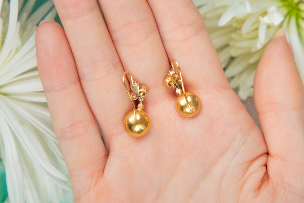 Antique 15ct Gold Topaz Diamond Pearl Drop Earrings