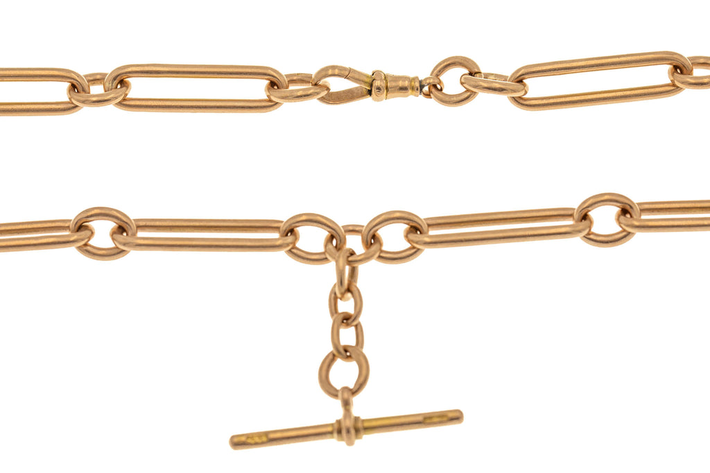 15.5" 15ct Gold Chunky Trombone Link Chain with Dog Clip & T-Bar, 66g