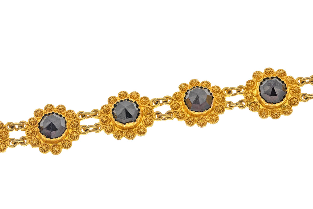 6.5" Dutch 14ct Gold Cannetille Garnet Bracelet