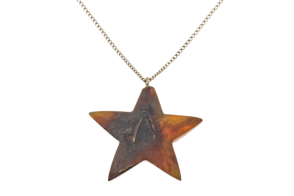 Victorian Pique Star Pendant, with 17" Sterling Silver Chain