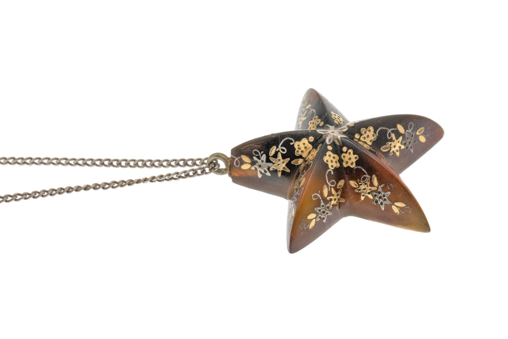 Victorian Pique Star Pendant, with 17" Sterling Silver Chain