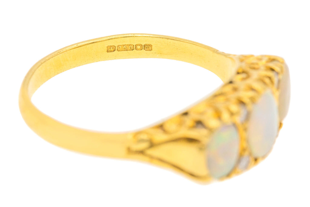 18ct Gold Opal Diamond Trilogy Ring, 0.65ct