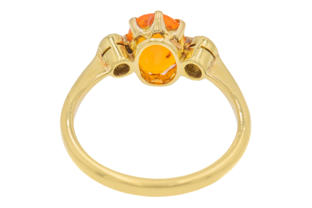 Art Deco Fire Opal Diamond Trilogy Ring - 18ct Gold & Platinum
