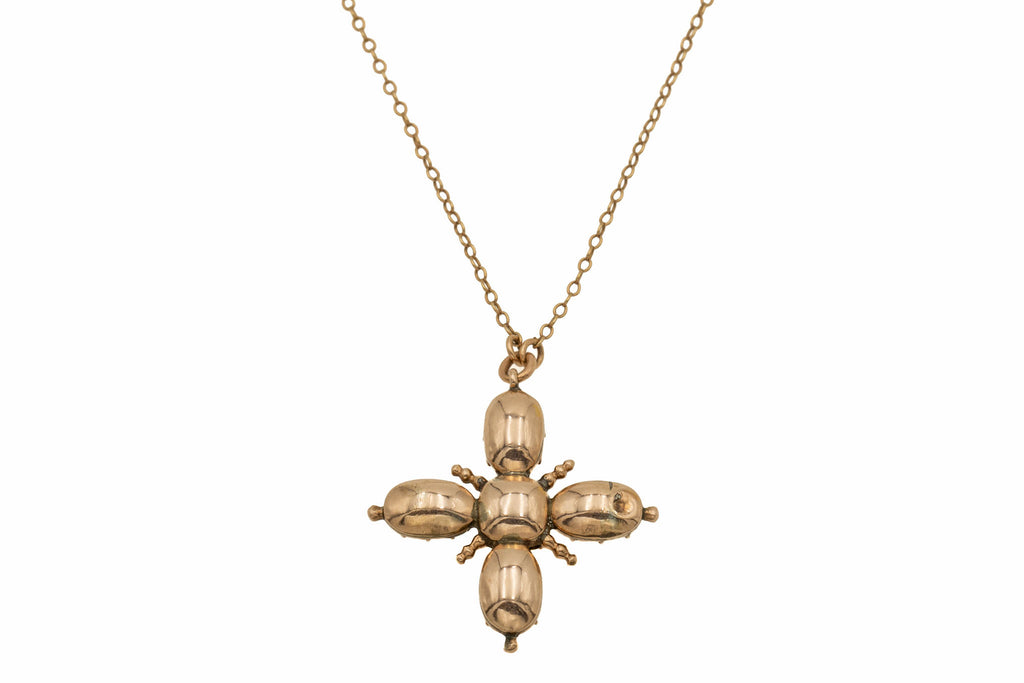 Georgian 9ct Gold Garnet Cross Pendant, 19.5" 9ct Gold Chain