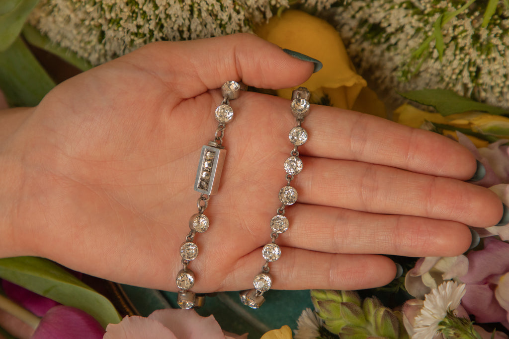 15" Victorian Silver Diamond Paste Riviere Necklace