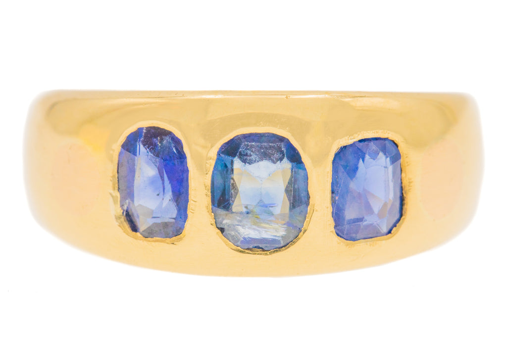 Antique 18ct Gold Sapphire Trilogy "Gypsy" Ring, 0.75ct