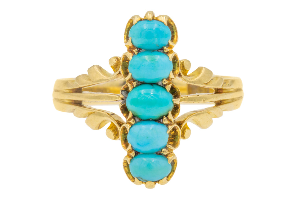 Victorian 18ct Gold Five Stone Turquoise Ring