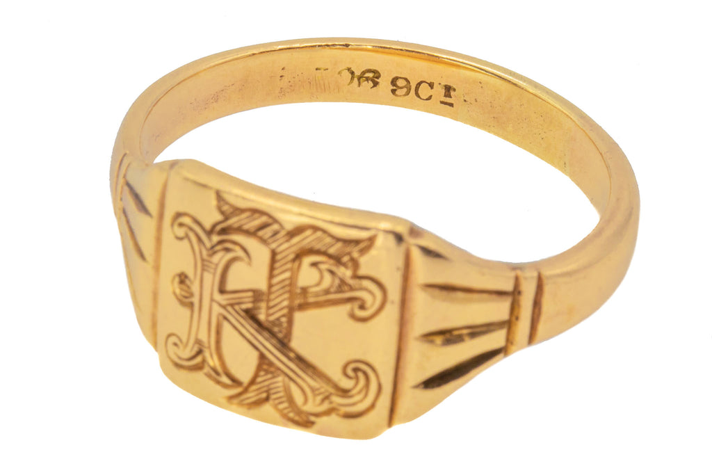 Antique 9ct Gold Signet Ring, Engraved 'KT' (6.7g)
