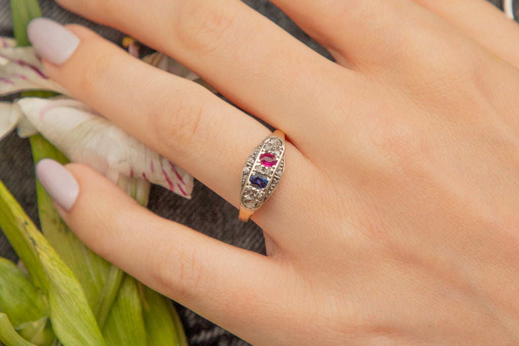 Antique 15ct Gold Ruby Diamond Sapphire Ring