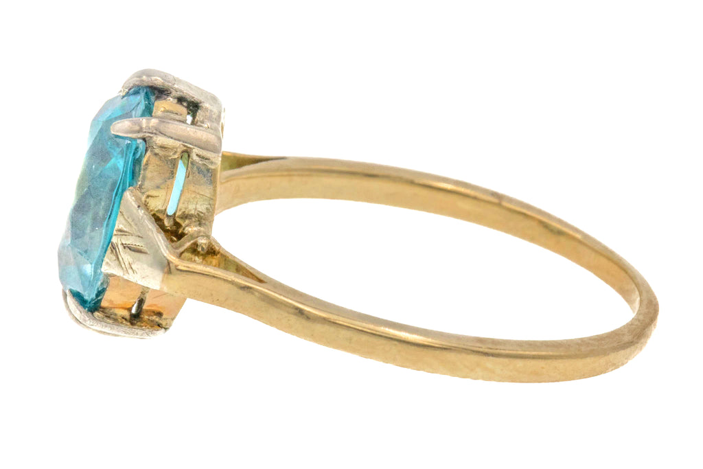 Art Deco 9ct Gold Oval Zircon Solitaire Ring, 3.50ct
