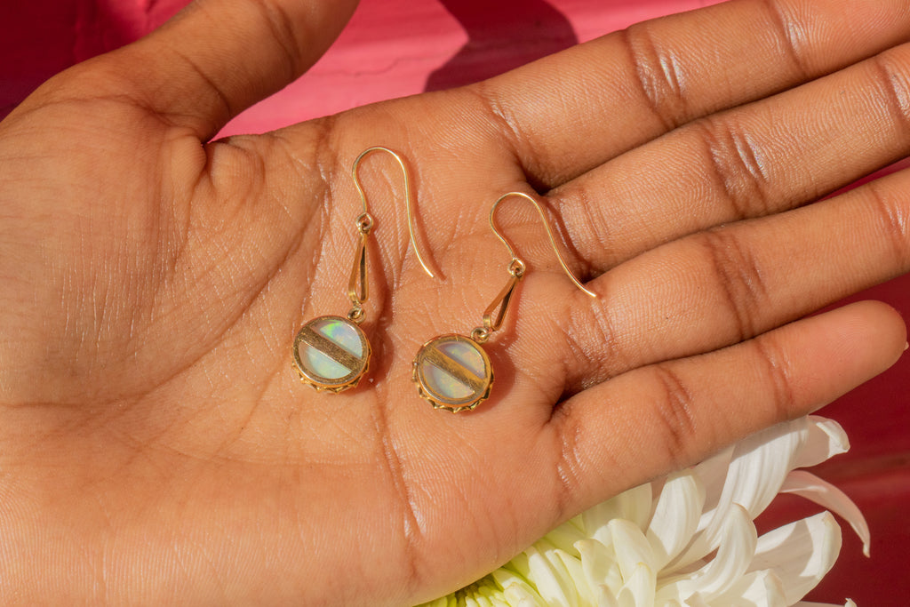 Edwardian 14ct Gold Opal Drop Earrings, 4.00ct