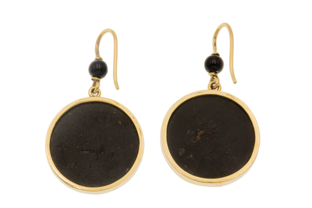 Antique 9ct Gold Pietra Dura Drop Earrings