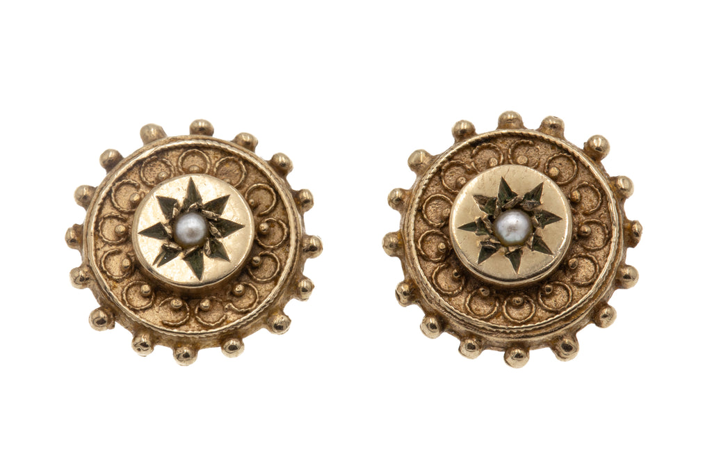 9ct Gold Star-Set Pearl "Sailor's Wheel" Stud Earrings