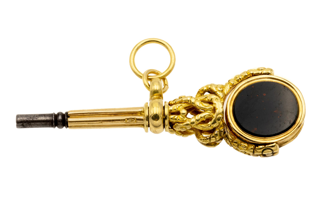 Victorian 15ct Gold Bloodstone Chalcedony Watch Key Pendant